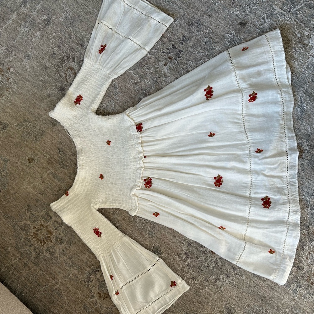 Free People Cream Dress with Red Floral Accents